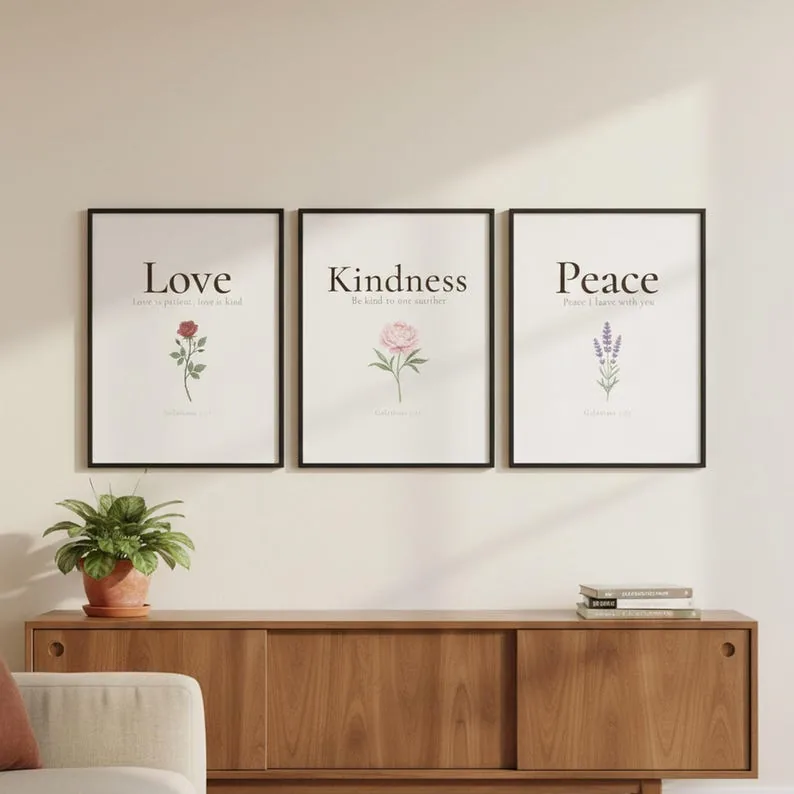 Fruit of Spirit Set 9 Bible Verse Wall Art Aesthetic Christian Botanical Prints Galatians 5 22 Modern Gallery Wall Kitchen Decor