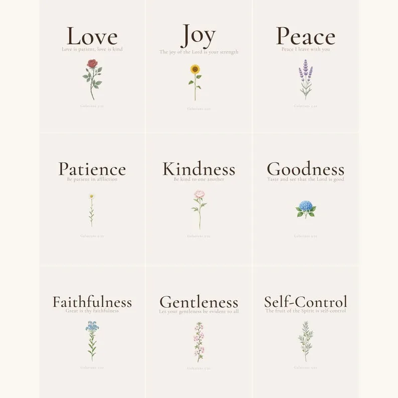 View 2 of Fruit of the Spirit: Galatians 5:22-23 Botanical Scripture Wall Art Set of 9