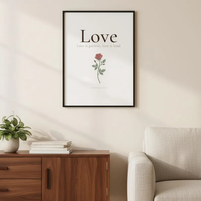 Love Fruit of the Spirit Wall Art, Galatians 5:22-23 Botanical Bible Verse, Christian Home Decor Gift