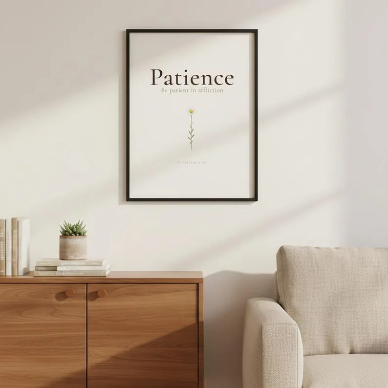 Patience Fruit of the Spirit Print, Galatians 5:22-23 Botanical Wall Art, Christian Home Decor Bible Verse