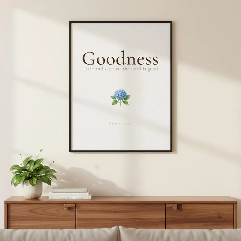 Goodness Fruit of the Spirit Print, Galatians 5:22-23 Botanical Wall Art, Christian Home Decor Bible Verse
