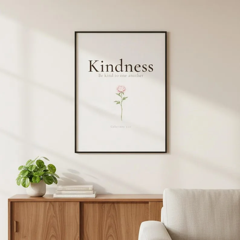 Kindness Fruit of the Spirit Wall Art, Galatians 5:22-23 Botanical Print, Christian Scripture Home Decor