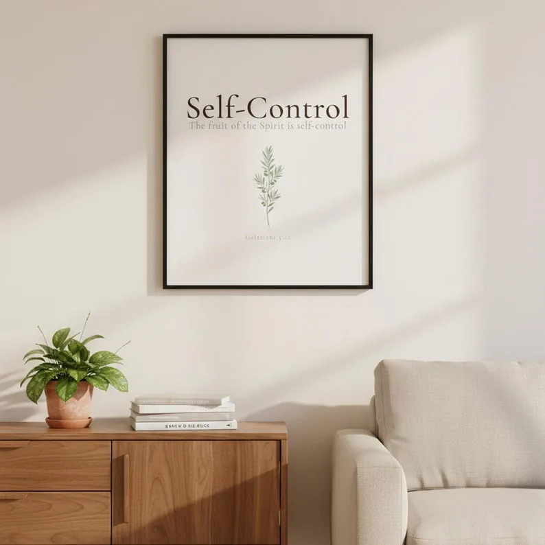 Self-Control Fruit of the Spirit Print, Galatians 5:22-23 Scripture Art, Olive Branch Botanical Gift