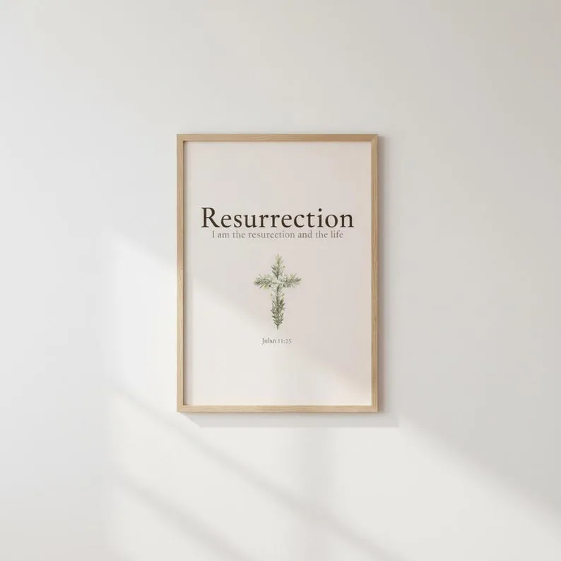 View 4 of He Is Risen Easter Scripture Wall Art, Matthew 28:6 Floral Cross Print