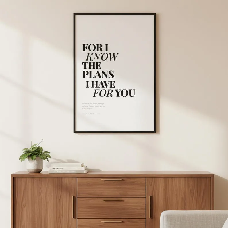 Jeremiah 29:11 Wall Art For I Know the Plans I Have for You Modern Christian Print, Scripture Decor Gift