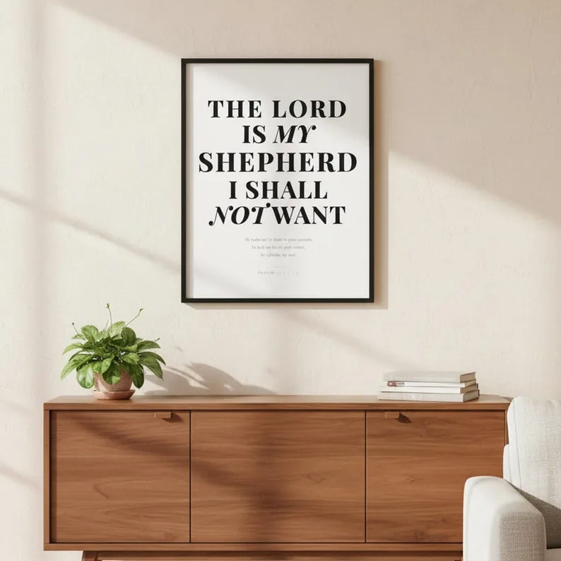 Psalm 23 Wall Art The Lord is My Shepherd Scripture Print, Modern Christian Home Decor, Bible Verse Gift