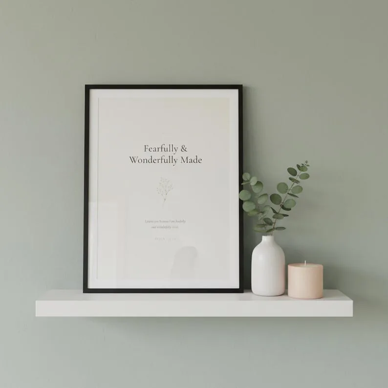 Psalm 139:14 Print, Fearfully and Wonderfully Made, Christian Nursery Scripture Wall Art, Baptism Gift