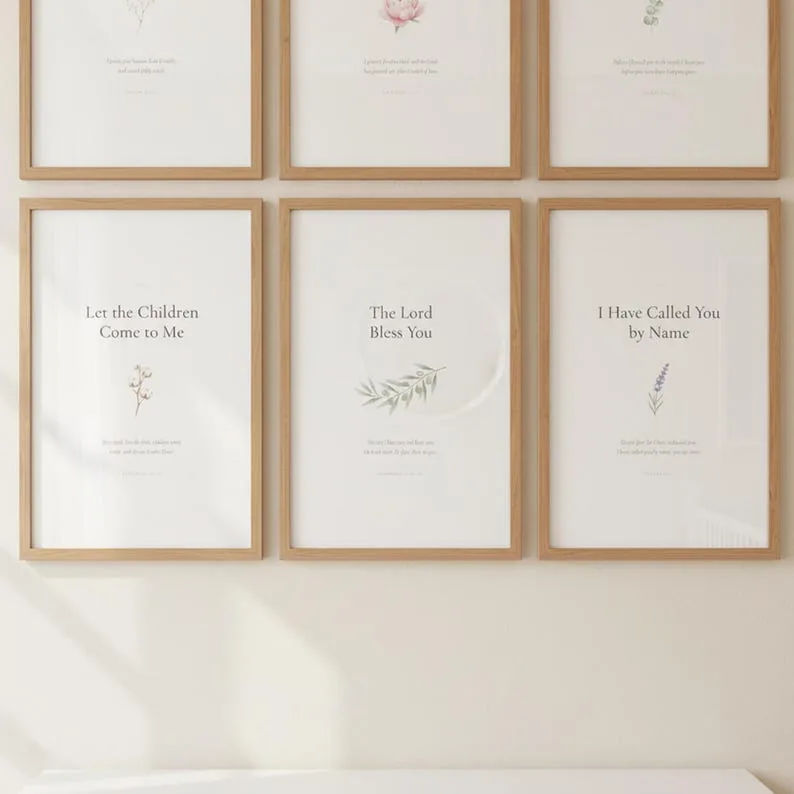 Nursery Bible Verse Wall Art Set of 6 Printable Christian Scripture Prints Baptism Gift Psalm 139 14 Baby Shower