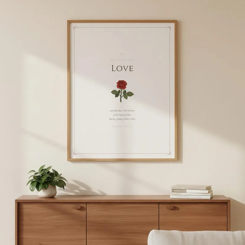 Love Fruit of the Spirit Wall Art 1 Corinthians 13 Bible Verse Print Vintage Scripture Christian Kitchen Decor