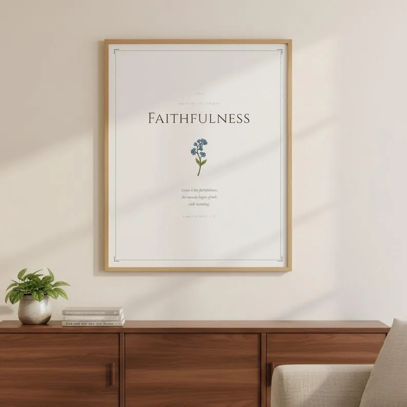 Faithfulness Fruit of the Spirit Wall Art Lamentations 3 23 Bible Verse Print Vintage Scripture Christian Decor Download