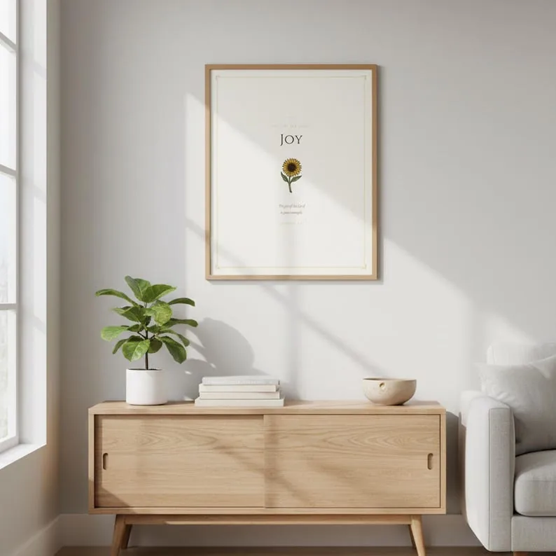 View 2 of Joy of the Lord Scripture Wall Art, Nehemiah 8:10 Vintage Botanical Print