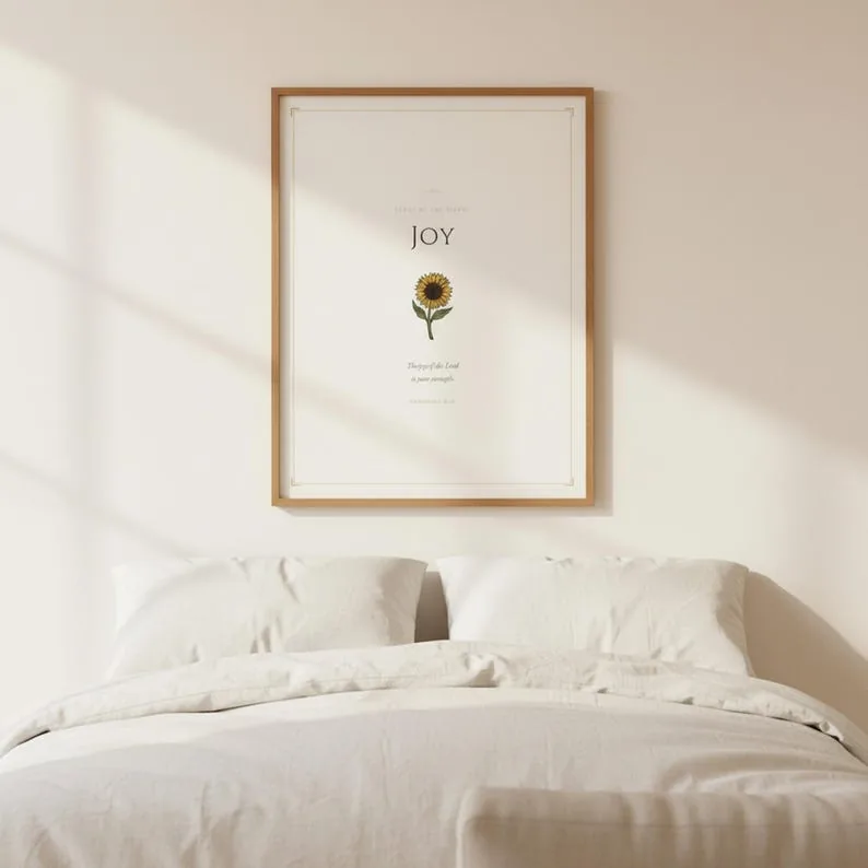 View 4 of Joy of the Lord Scripture Wall Art, Nehemiah 8:10 Vintage Botanical Print