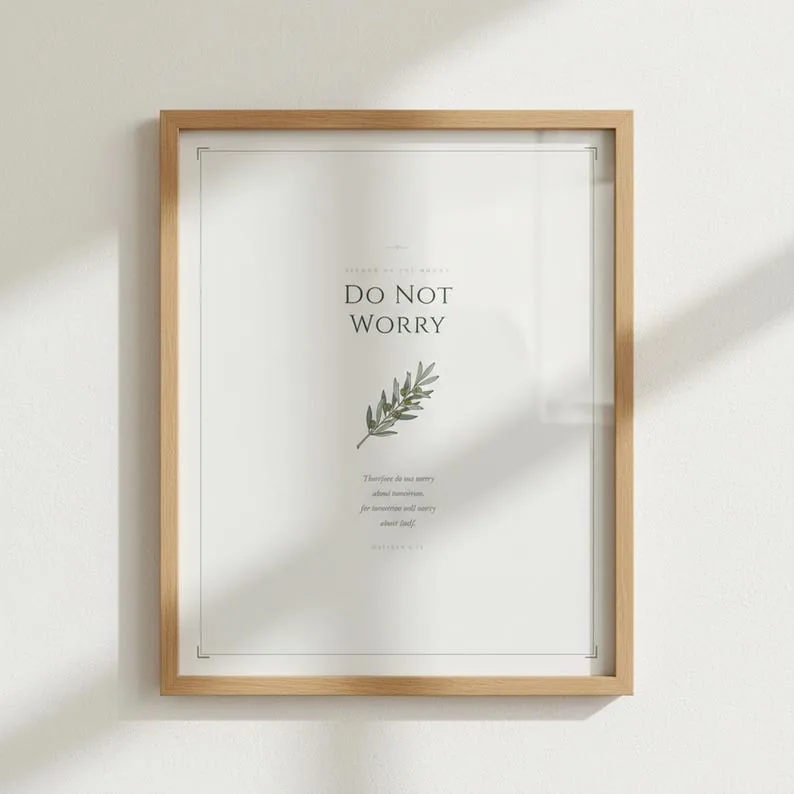 Do Not Worry & Consider the Lilies Matthew 6 Sage Green Scripture Wall Art Print | Christian Bible Verse Digital Download