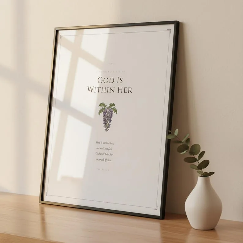 Psalm 46:5 Mothers Day Print God Is Within Her She Will Not Fall Christian Wall Art Scripture Gift for Mom