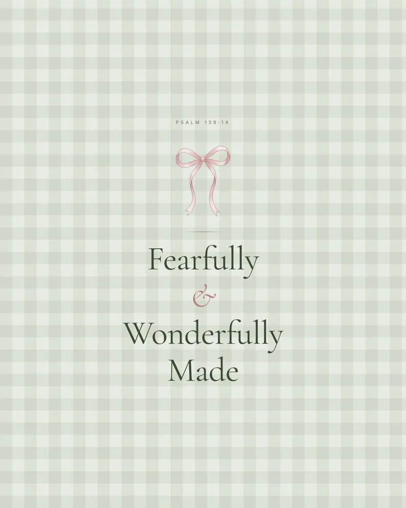 View 2 of Fearfully and Wonderfully Made: Psalm 139:14 Sage Green Scripture Wall Art