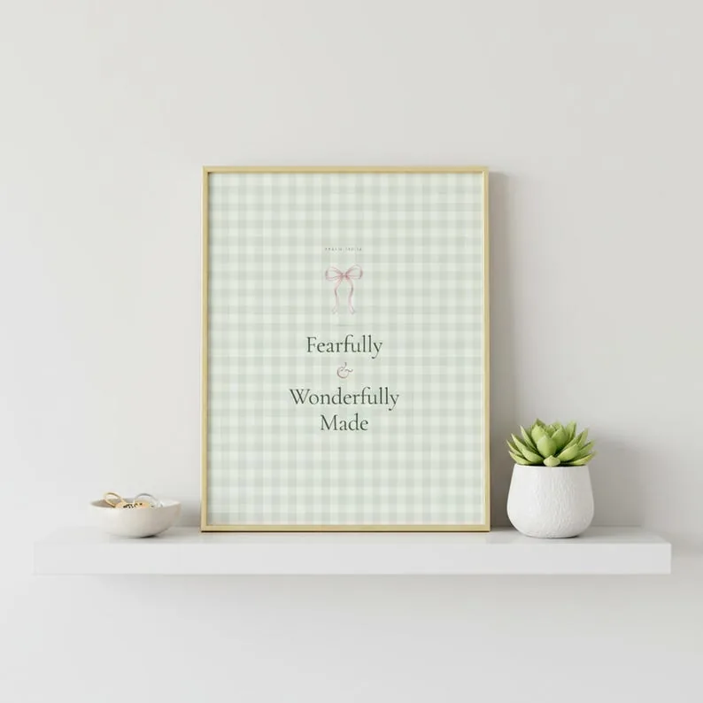 View 3 of Fearfully and Wonderfully Made: Psalm 139:14 Sage Green Scripture Wall Art