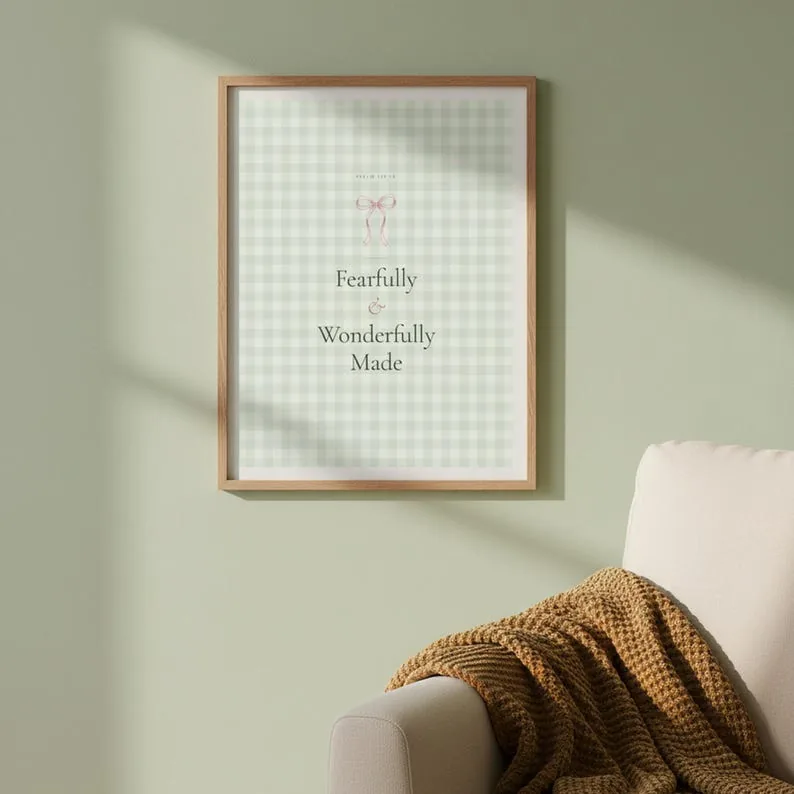 View 4 of Fearfully and Wonderfully Made: Psalm 139:14 Sage Green Scripture Wall Art