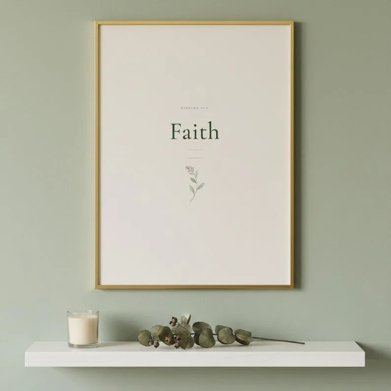 Faith Hebrews 11:1 Wall Art Sage Coquette Christian Print Botanical Scripture, Bible Verse Home Decor