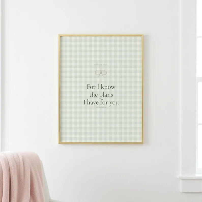 For I Know the Plans Jeremiah 29:11 Wall Art Sage Coquette Christian Print, Scripture Home Decor Gift