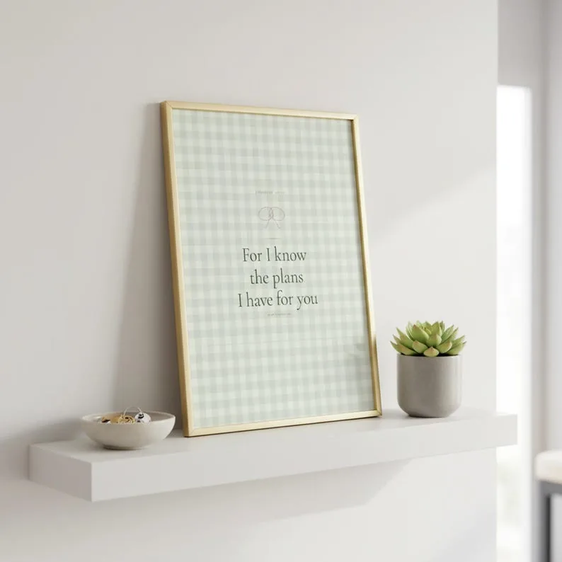View 3 of Jeremiah 29:11 Sage Green Coquette Scripture Wall Art Print