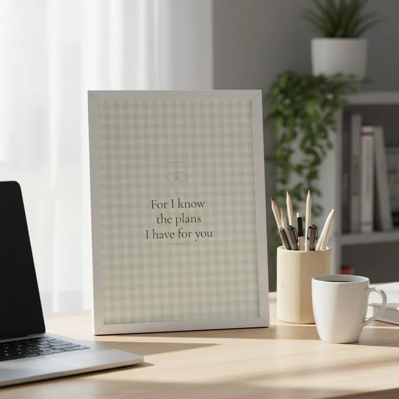 View 4 of Jeremiah 29:11 Sage Green Coquette Scripture Wall Art Print