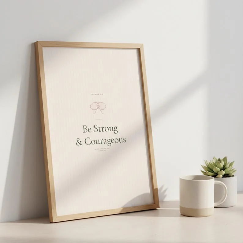 Be Strong and Courageous Joshua 1:9 Wall Art Sage Coquette Christian Print, Scripture Home Decor Gift