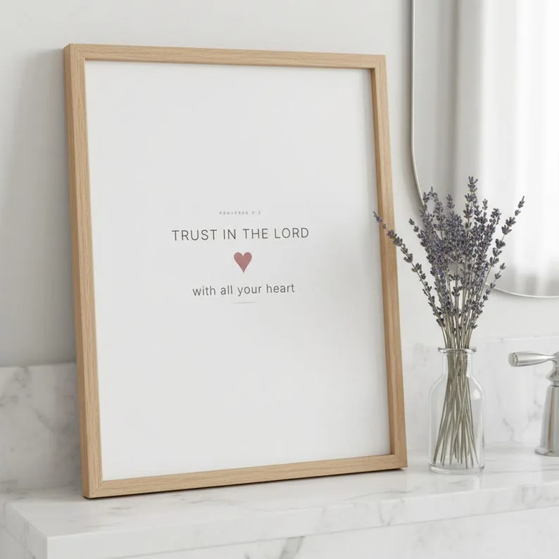 Coquette Sage Green Wall Art, Proverbs 3:5 Trust in the Lord, Cottagecore Scripture Print, Confirmation Graduation Gift
