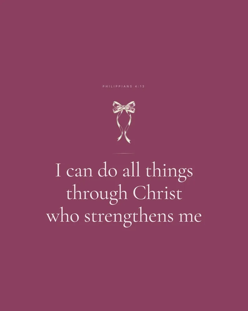 View 3 of Philippians 4:13 Scripture Wall Art, Pink Blush Coquette Christian Print