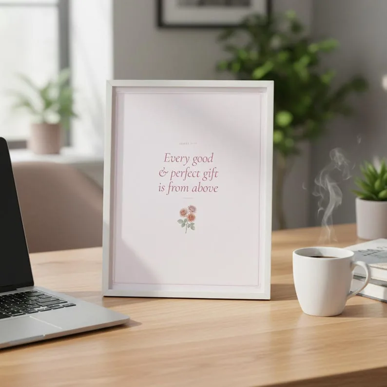 Every Good and Perfect Gift James 1:17 Wall Art Pink Blush Coquette Christian Print Scripture Decor Digital Download