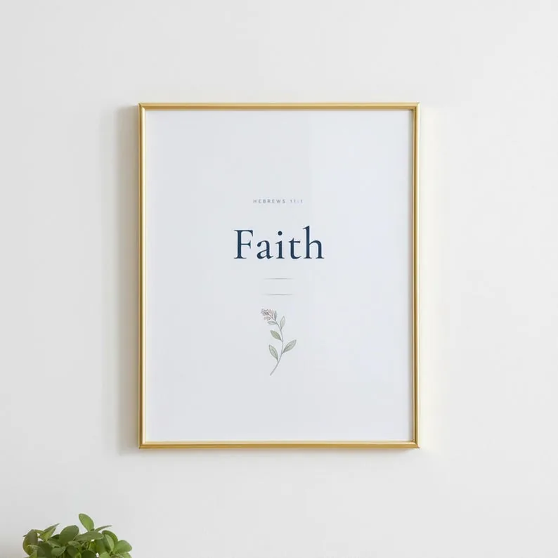 Faith Hebrews 11:1 Wall Art Blue Navy Coquette Christian Print Scripture, Bible Verse Home Decor Gift