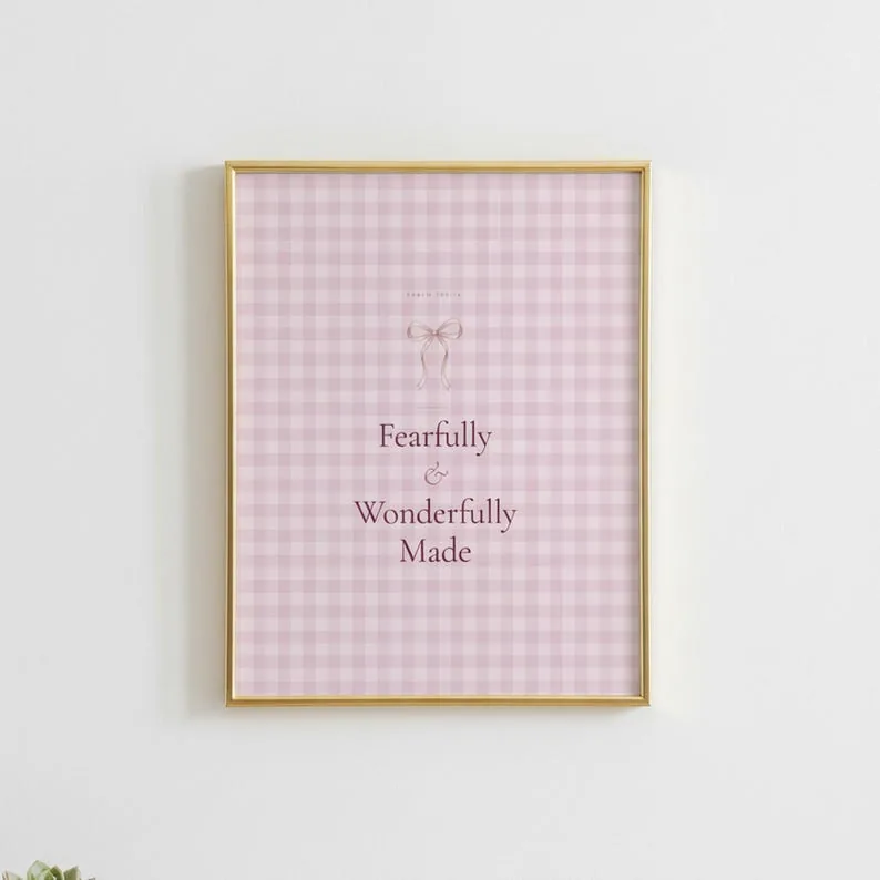 Fearfully and Wonderfully Made Psalm 139:14 Wall Art Pink Blush Coquette Christian Print Scripture Decor