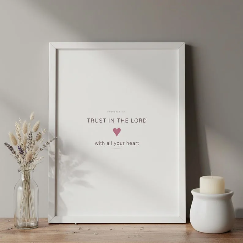 Trust in the Lord With All Your Heart Proverbs 3:5 Pink Coquette Christian Wall Art, Scripture Home Decor
