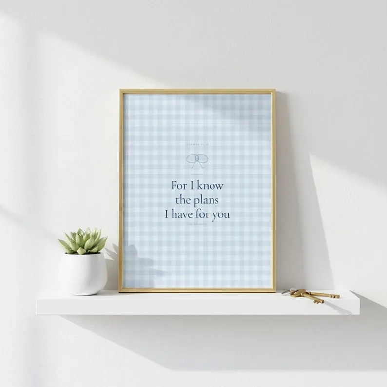 View 4 of Jeremiah 29:11 Navy Blue Coquette Scripture Wall Art