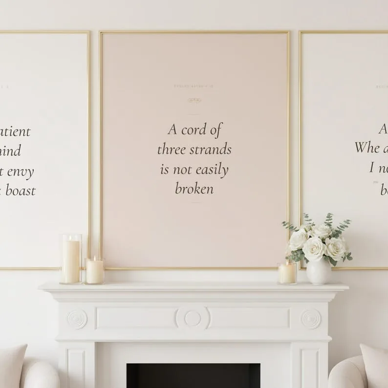 View 2 of Christian Wedding Scripture Wall Art, Set of 3 Bible Verse Prints