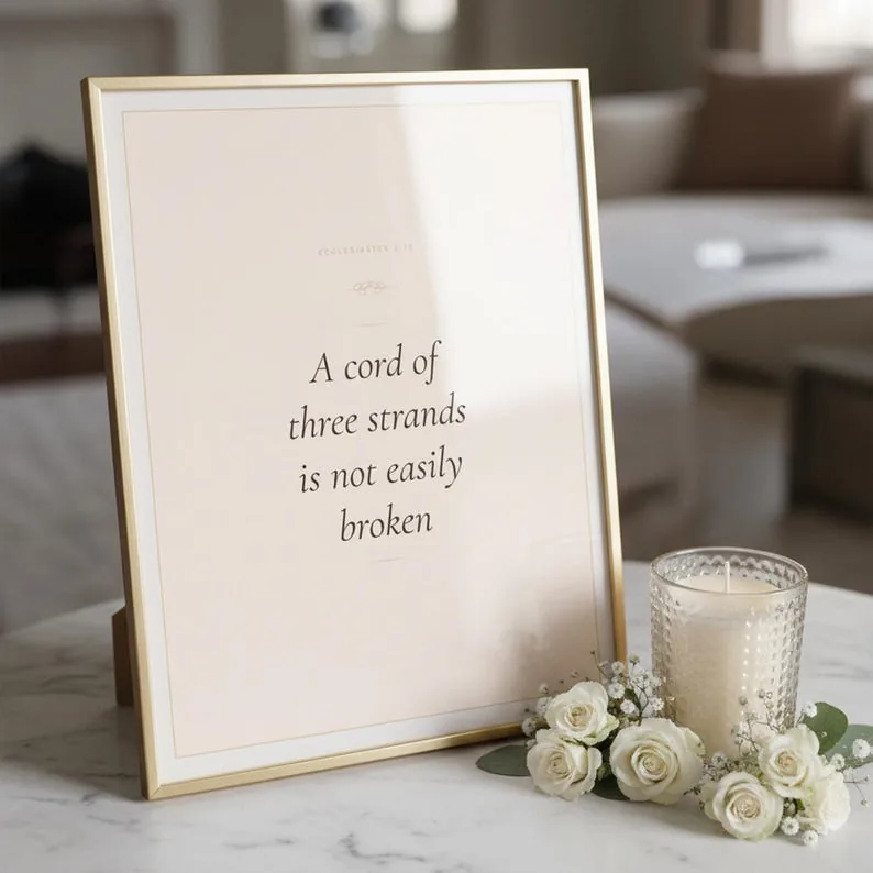 A Cord of Three Strands Is Not Easily Broken Ecclesiastes 4:12 Wall Art Christian Wedding Print Scripture Decor Digital Download