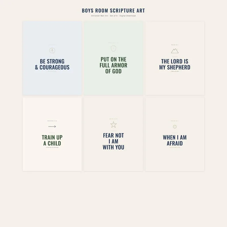 View 3 of Christian Boys Room Bible Verse Wall Art, Set of 6 Navy Adventure Scripture Prints
