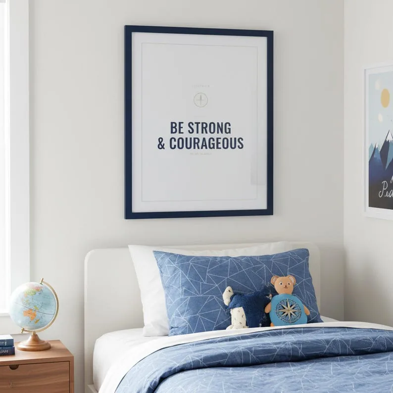 View 3 of Be Strong and Courageous: Joshua 1:9 Scripture Wall Art for Boys