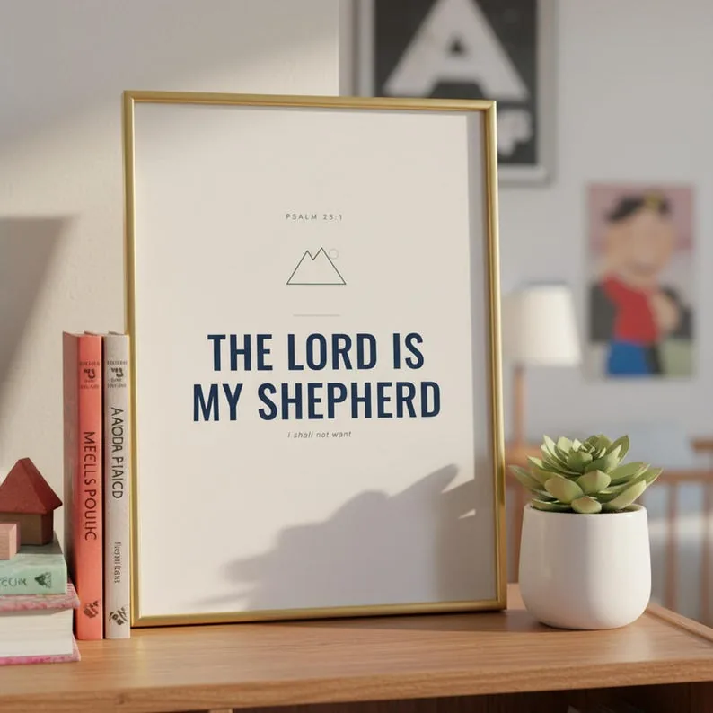 View 2 of The Lord Is My Shepherd Psalm 23:1 Christian Boys Room Scripture Wall Art