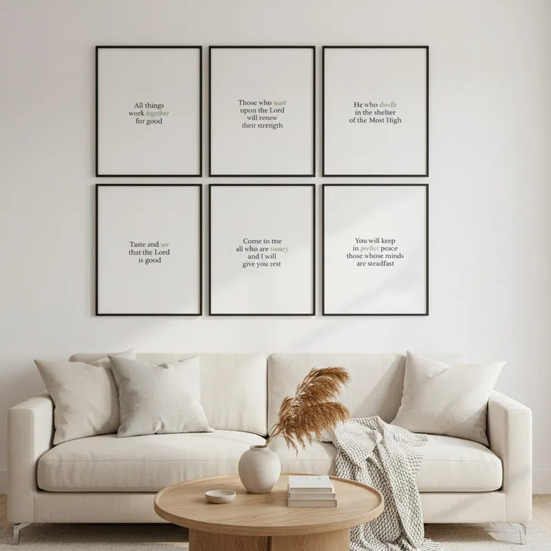 Scripture Wall Art Set of 6 Minimalist Bible Verse Prints Modern Christian Home Decor Gallery Wall Art