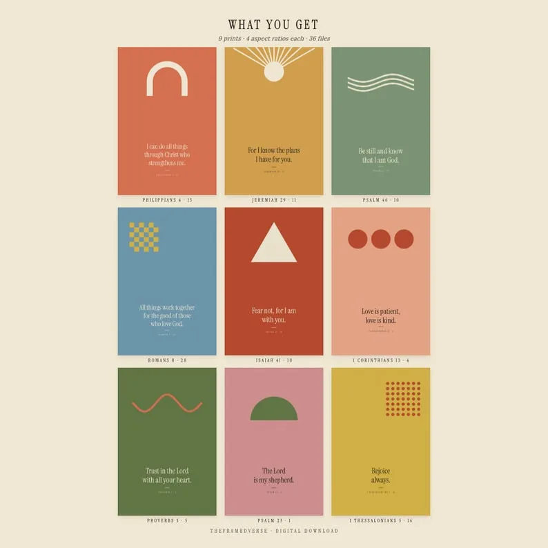 View 4 of Colorful Bible Verse Gallery Wall: Scripture Wall Art Set of 9