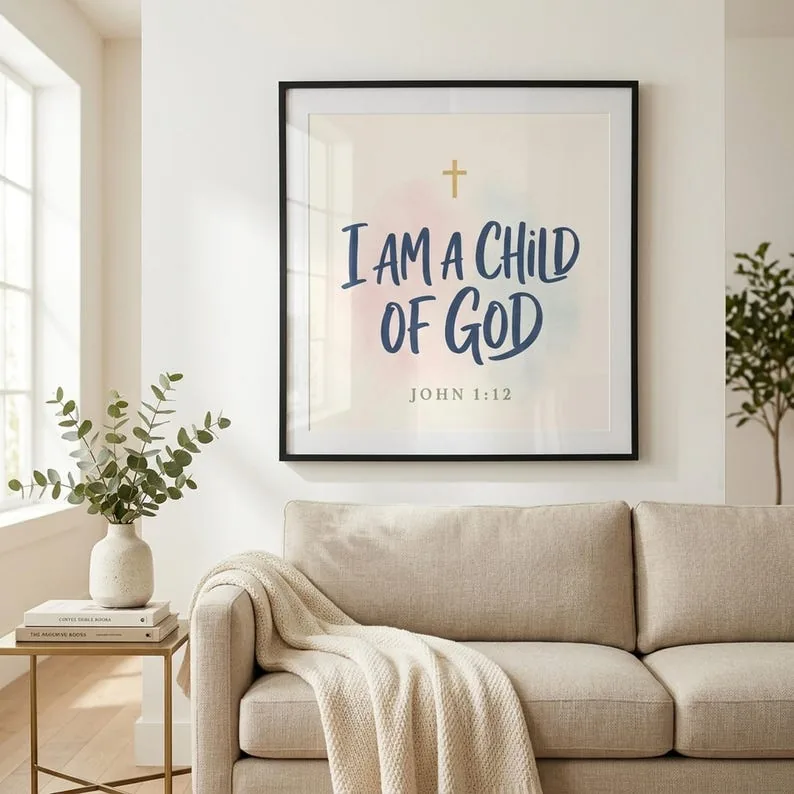 Kids Christian Wall Art Set of 6 | I Am Affirmations Bible Verse Prints | Sunday School Decor Nursery Scripture | Baptism Gift
