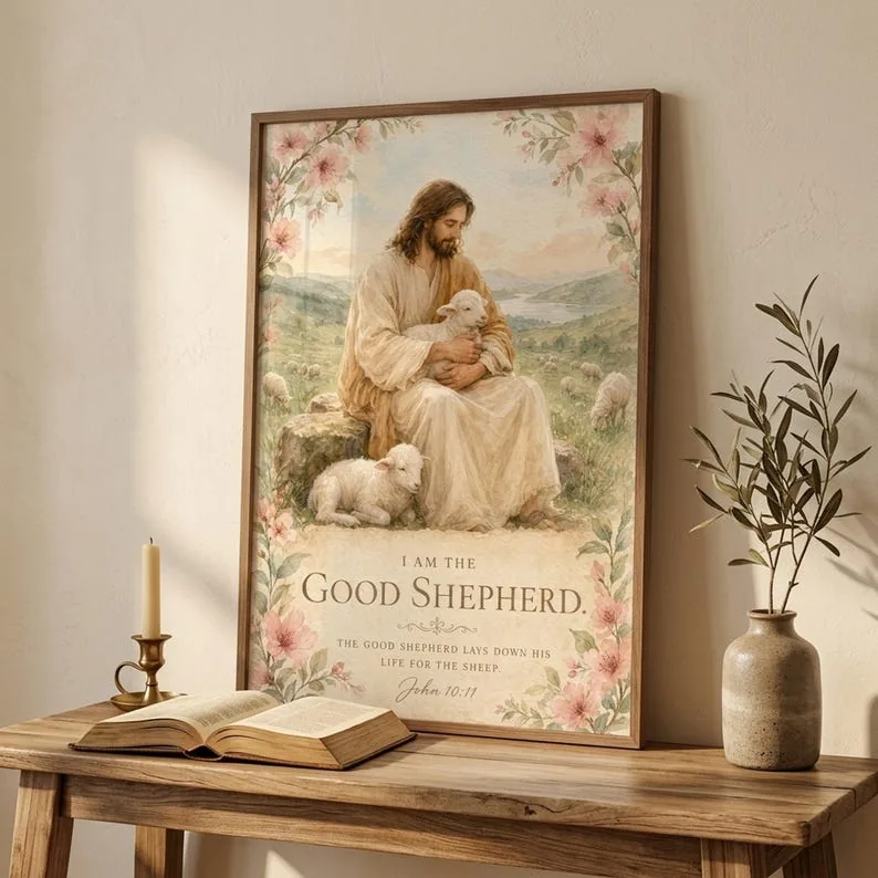 I Am the Good Shepherd John 10:11 Watercolor Scripture Print | Jesus Good Shepherd Sinner Wall Art | Christian Bible Verse Download