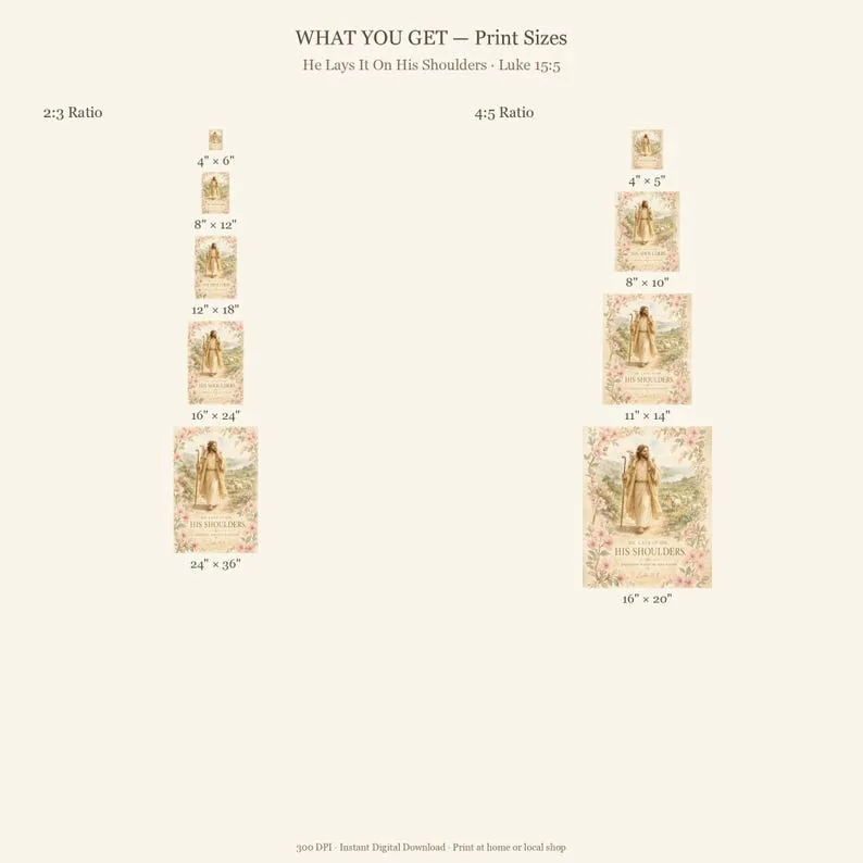 View 4 of He Lays It on His Shoulders: Luke 15:5 Good Shepherd Scripture Wall Art