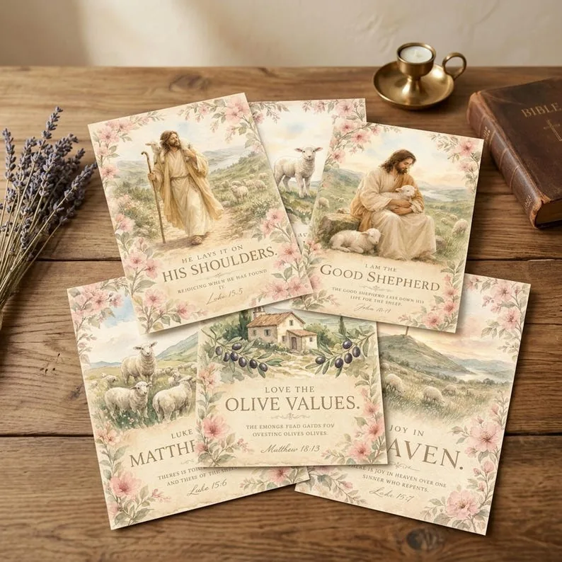 View 3 of Good Shepherd Watercolor Set of 6 Bible Verse Prints