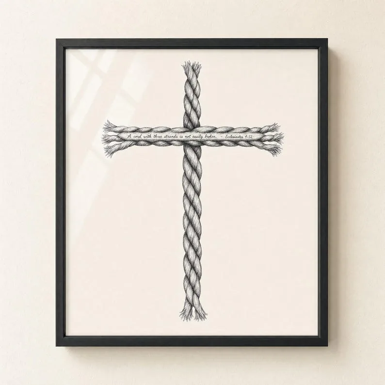 View 2 of Cord of Three Strands Cross, Ecclesiastes 4:12 Scripture Wall Art