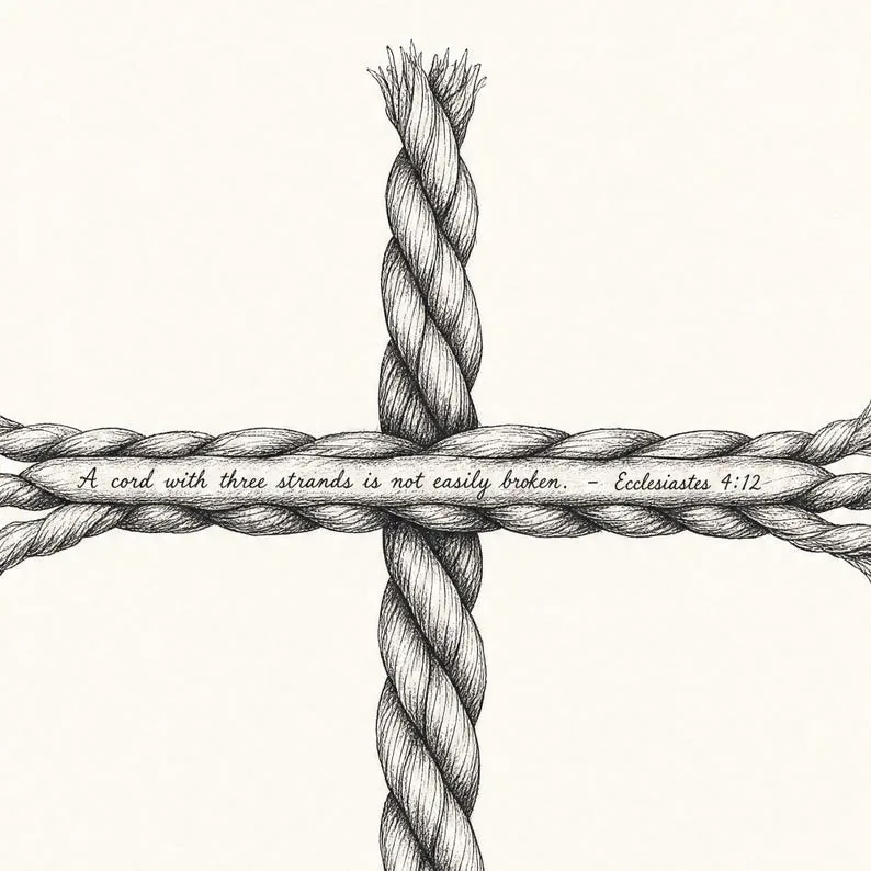 View 4 of Cord of Three Strands Cross, Ecclesiastes 4:12 Scripture Wall Art