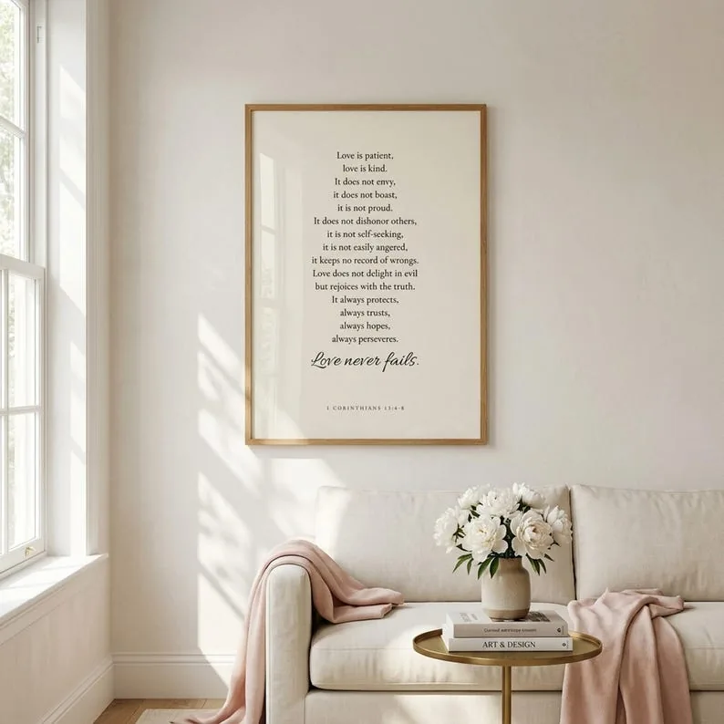 1 Corinthians 13:4-8 Print, Love Is Patient Love Is Kind, Modern Scripture Wedding Wall Art, Bible Verse Gift