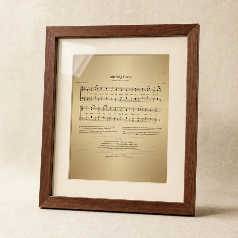View 2 of Amazing Grace Vintage Hymn Sheet Music, Scripture Wall Art