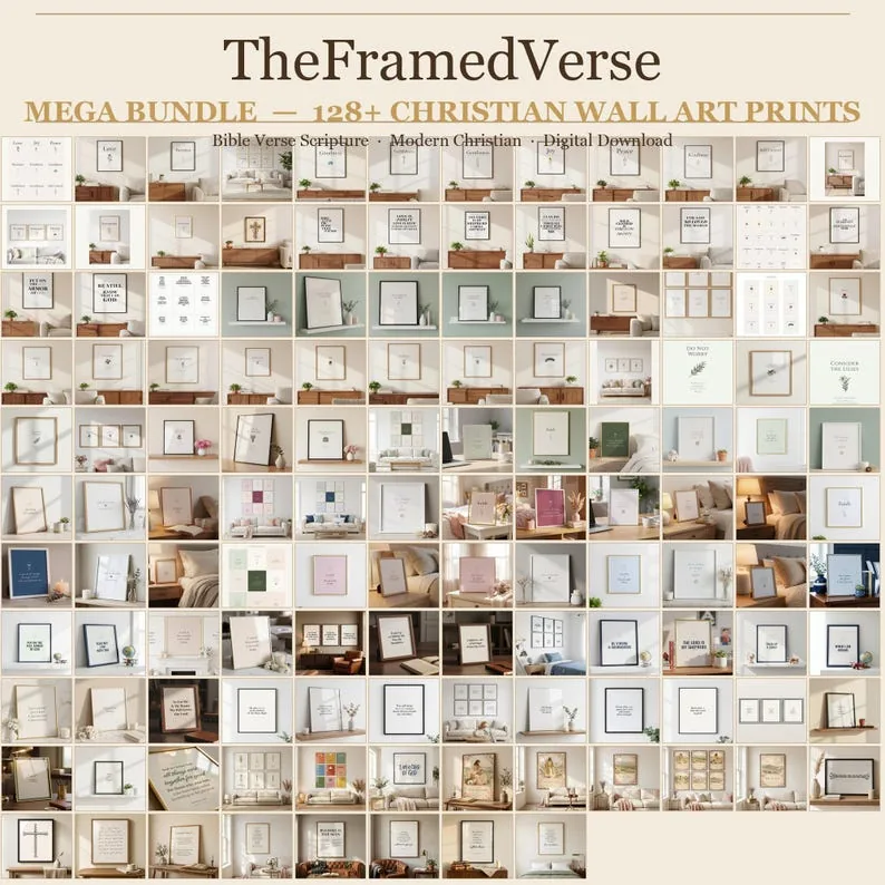 TheFramedVerse 128+ Christian Wall Art Mega Bundle | Whole Shop Bible Verse Scripture Set | Modern Gallery Wall Digital Download