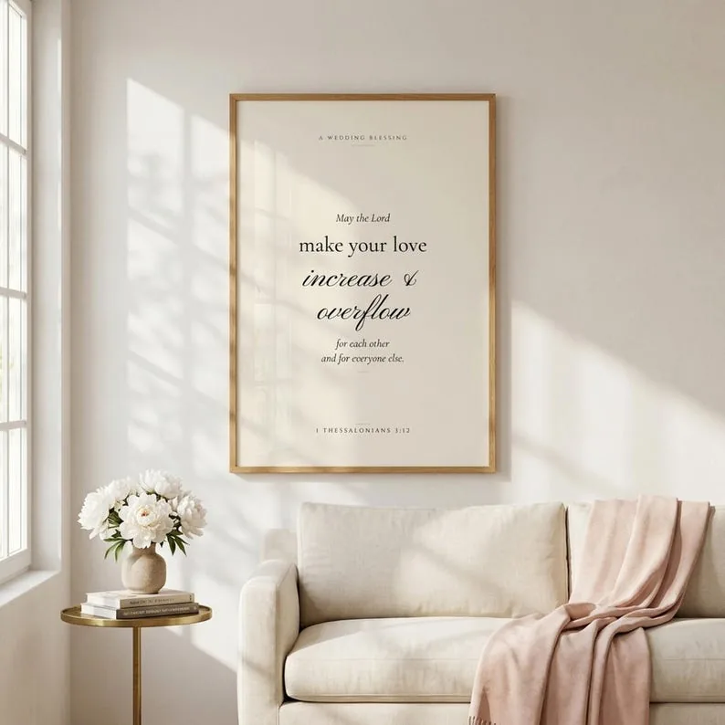 1 Thessalonians 3:12 Print, May the Lord Make Your Love Increase, Christian Wedding Scripture, Bible Verse Gift
